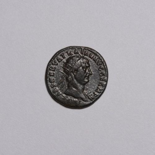 Dupondius: Radiate Head of Trajan Right; Abundantia Seated Left on a Chair Formed by Two Cornucopiae on Reverse