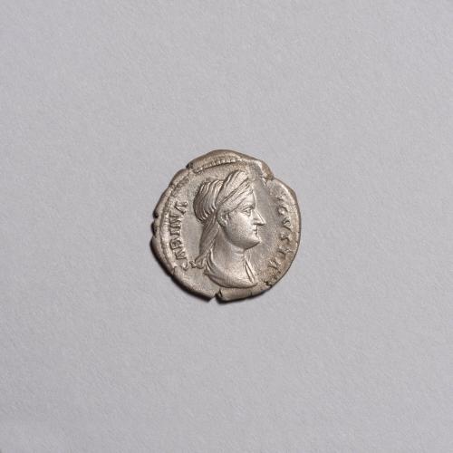 Denarius: Draped Bust of Sabina Right, Head Diademed, Hair Waved, Rising into Crest on Top above Diadem, Knotted in Queue, Falling Down Neck; Juno Standing Left, Holding Patera and Scepter on Reverse