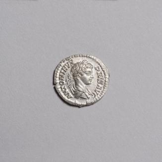 Denarius: Laureate Draped Bust of Caracalla as an Older Boy Right; Dea Caelestis Holding Thunderbolt and Scepter, Seated Facing Hand Right, on Lion Running Right over Water Gushing from Rock on Reverse