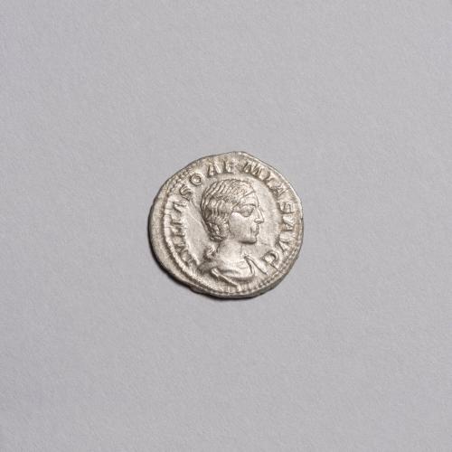 Denarius: Draped Bust of Julia Soaemias Right; Venus Diademed Seated Left Holding Apple and Scepter, Child at Feet on Reverse