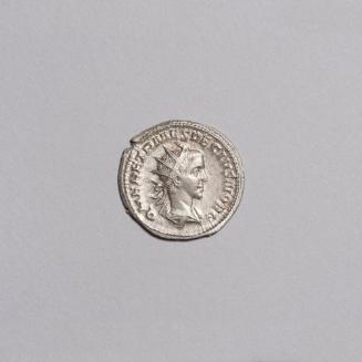 Antoninianus: Diademed and Draped Bust of Herennius Etruscus Right; Sprinkler, Simpulum, Jug, Patera, and Lituus on Reverse