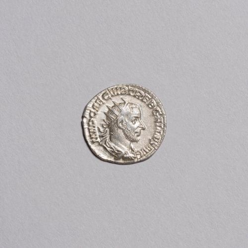 Antoninianus: Radiate Draped Cuirassed Bust of Trebonianus Gallus Right; Pietas Veiled, Standing Half-Left Raising Both Hands Before Lighted Altar on Reverse