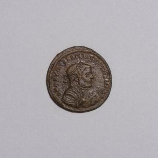 Follis: Laureate Bust of Maximianus Right, Wearing Imperial Mantle, Holding Branch and Mappa; Quies and Providentia Standing Facing Each Other, S and F on Either Side, E in Middle Field, SMSD in Exergue on Reverse
