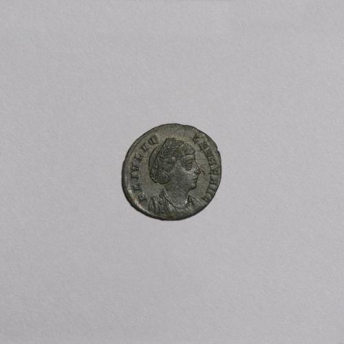 AE4: Diademed and Draped Bust of Helena (Mother of Constantine) Right; Pax Standing Left Holding Olive Branch and Spear, CONSE in Exergue on Reverse