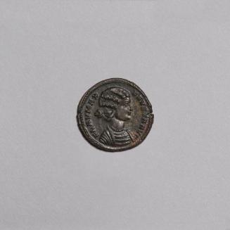 AE3: Draped Bust of Fausta (Wife of Constantine) Right; Fausta Standing Facing left, Holding Constantine II and Constantius II on Reverse
