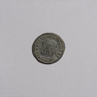 AE3: Laureate and Cuirassed Bust of Constantine II Left; Camp-Gate, Twelve Rows of Stones and Four Towers on Top, Star Above, TR-VI in Exergue on Reverse