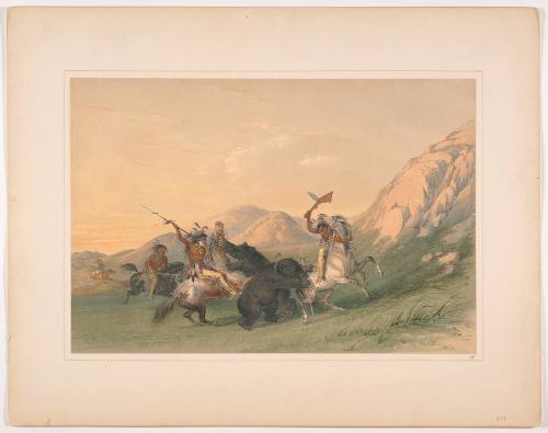 Attack of the Grizzly Bear, plate 19 from Catlin's North American Indian Portfolio