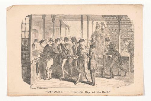 February:  "Transfer Day at the Bank", from The Comic Almanack