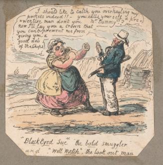 “Black Eyed Sue,” the Bold Smuggler, and “Will Watch,” the Look Out Man, vignette fragment from Plate 6 of Scraps and Sketches, Part II