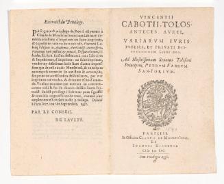 Title and Colophon Pages: Vincentii Cabotii, Tolosanteces