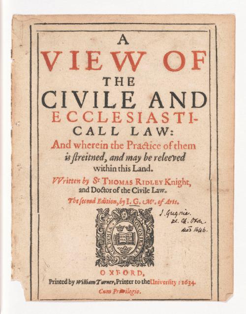 Title Page: a View of the Civille and Ecclesiasticall Law