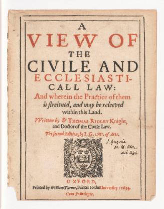 Title Page: a View of the Civille and Ecclesiasticall Law
