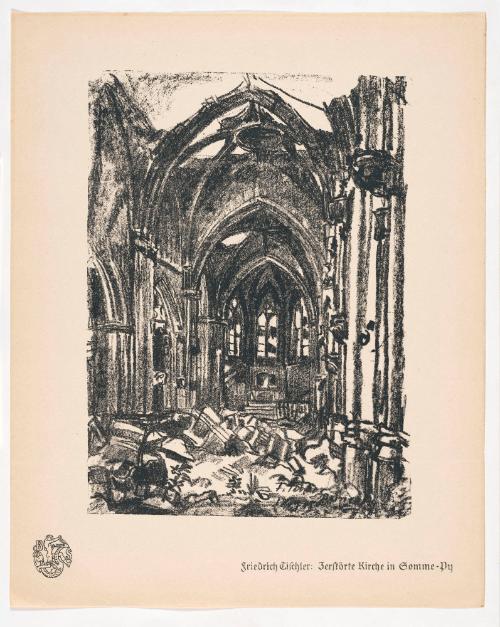Destroyed Church in Sommepy, from Portfolio 19 of Krieg Und Kunst, Prints Issued by the Berliner Sezession