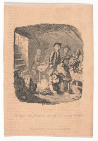 Strap’s Misfortune in the Dining Cellar, illustration for The Adventures of Roderick Random by Tobias Smollett