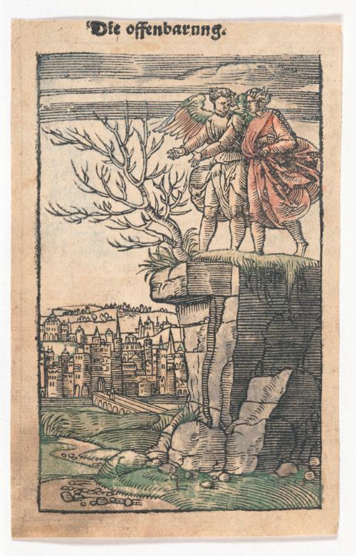 Apocalypse: Angel and Man on Cliff Overlooking Castle