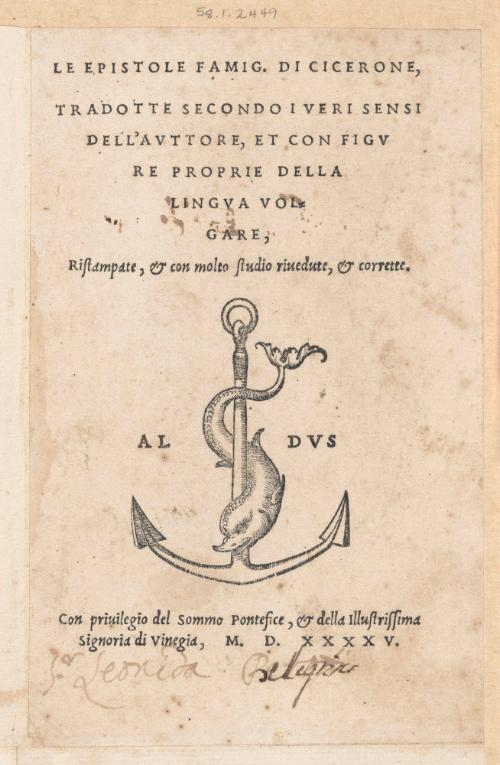 Title Page: Le Epistole Famig. Di Cicerone