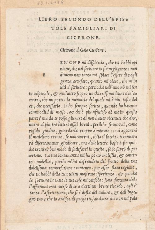 Text Page: Libro Secondo Dell' Epistole Famig. Di Cicerone