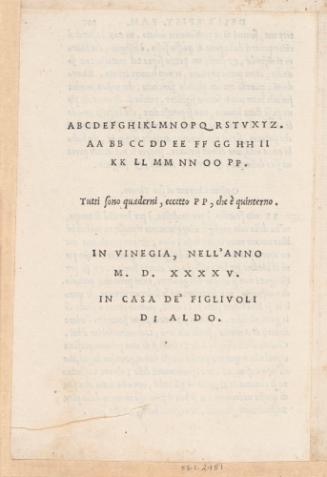 Colophon Page: Epistole of Cicero