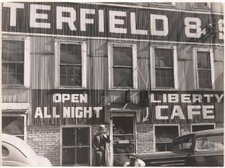 Side of Tobacco Warehouse Showing Sign of All Night Cafe, Durham, North Carolina, November 1939