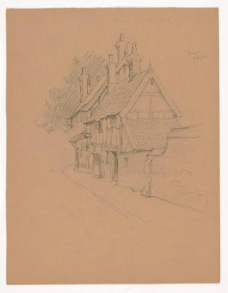 House on a Corner with 5 Chimneys and a Fir Tree