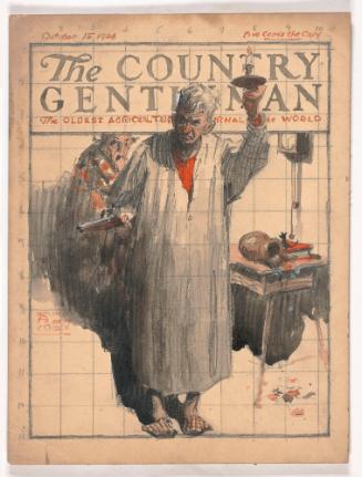 Cover for the Country Gentleman:  Man in Night Shirt Holding Gun and Candle
