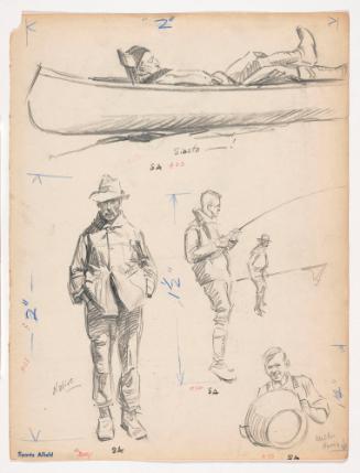 Siesta---!; Native; One Man Fishing, Other with Net, Facing Right; Walter Hovey