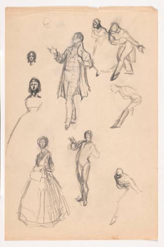 Studies of Man Gesturing with Hands, Bowing, Women