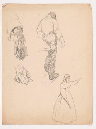 Study of Hands; Male from Rear; Woman with Ringlet