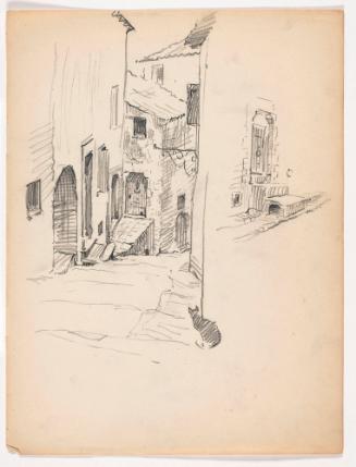 Two Studies; One of Steps to Castle Door; One with Cat Looking Down Narrow Alley