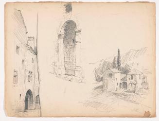 Three Studies; One with Building in Alley with Dark Doorway Looking Right; on with Large Doorway Looking Left with Grilled Window Above; One of a Country Building