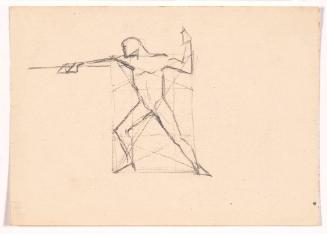 Fencer, Body Front, Head Profile to Left, Left Arm Up, Right Arm Extended with Sword
