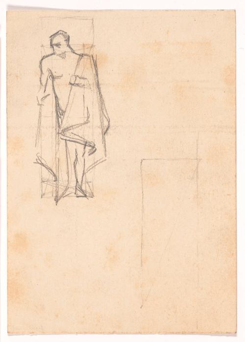 Study of Man Standing Front, Looking Left, with Cloak Over Left Shoulder [reverse: 3 Studies of Same Figure]