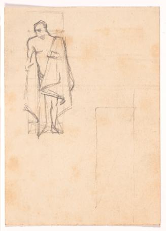 Study of Man Standing Front, Looking Left, with Cloak Over Left Shoulder [reverse: 3 Studies of Same Figure]