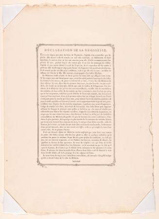 Diagnosis of Pregnancy (Déclaration de la Grossesse) [Text page] from Le monument du costume, 2nd series