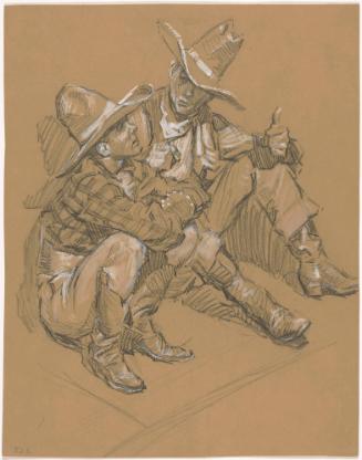 Two Young Cowboys Seated, One on Haunches