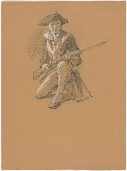 Young Soldier in Three-Corner Hat, Kneeling with Rifle