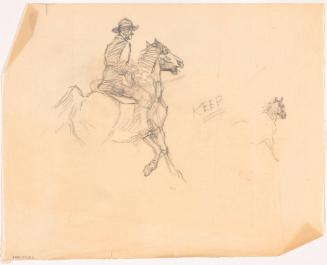 Sketch on Man on Horse from Rear, Partial Study of Horse