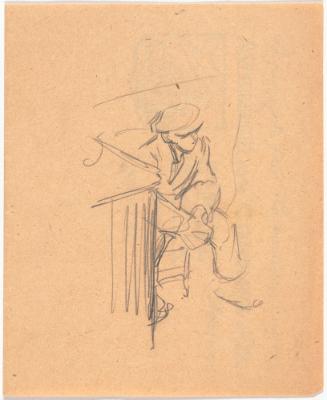 Man with Cap, Seated by Railing