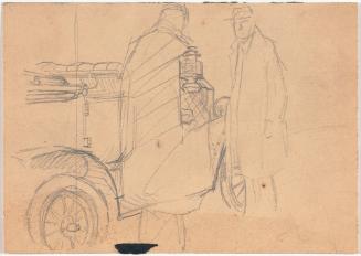 Two Men Beside Car; Reverse:  Storage Shelf