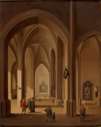 Church Interior [with Six People and a Dog in the Foreground]