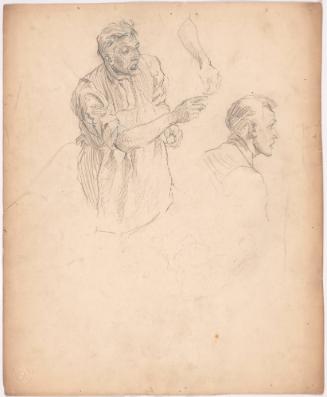 Studies of a Man in An Apron, on Reverse: Girl Playing a Horn