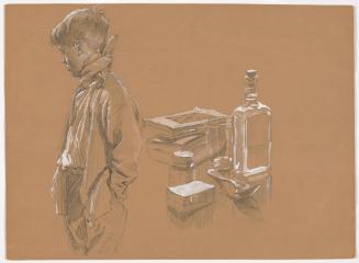 Boy Turning Away from Medicine Bottle; Sketch for Magazine Illustration