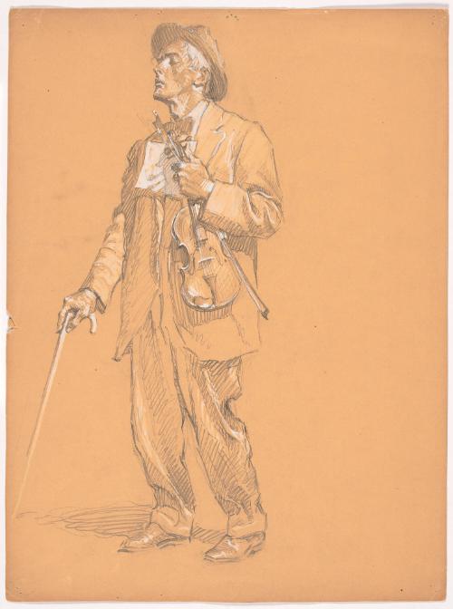 Blind Man with Cane and Violin