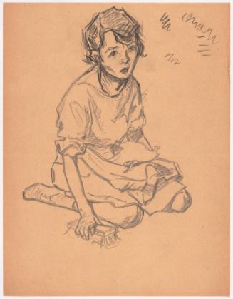 Young Girl Seated with Scrub Brush