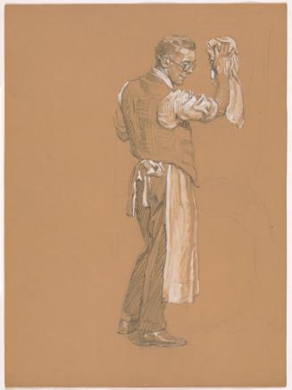 Man in Apron, Holding a Rag