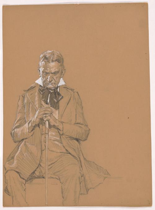 Seated Man with Cane Between Legs, Looking Down