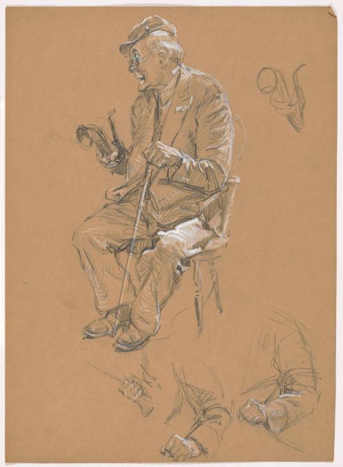 Seated Man Holding Cane