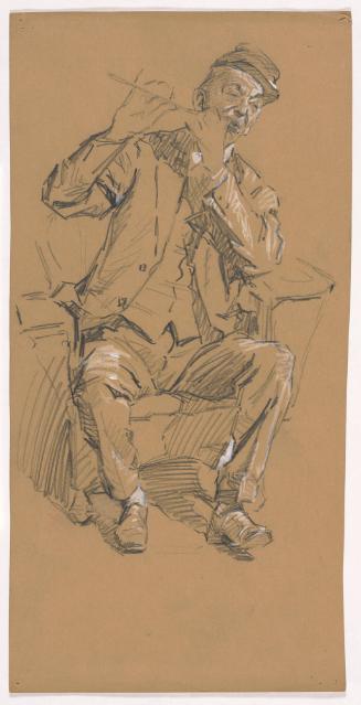 Seated Man Playing Piccolo and Tapping Foot