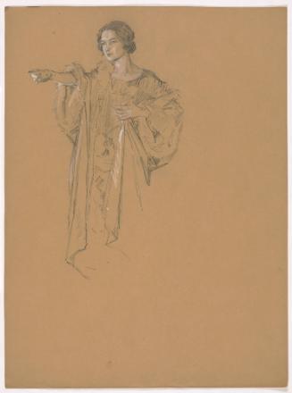 Woman Pointing with Right Hand, Holding Drapery with Left Hand