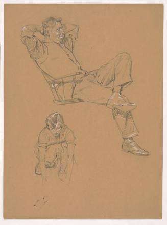 Seated Man with Hands Behind Head and Left Leg Crossed Over Right